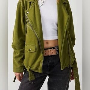 We The Free Rebel Knit Moto Olive Green Jacket